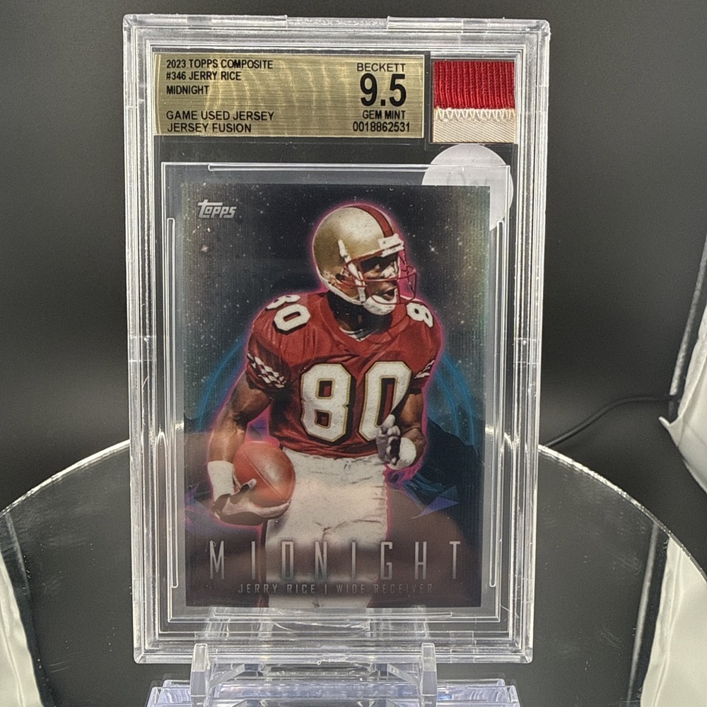 Jerry Rice Game Worn Dual Color Jersey - 2023 Topps #346 Midnight BGS 9.5